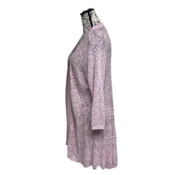 Two One Two 212 New York Open Knit Cardigan Crochet Boho Pink Hippie Beach XL - Picture 4 of 9
